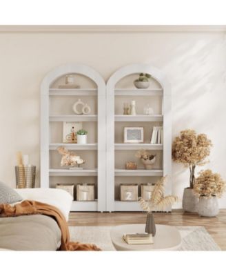 5-Tier Bookshelf, Arch-Shaped Racks, Tall Standing Wooden Bookcase Display Shelf Modern Storage Solution