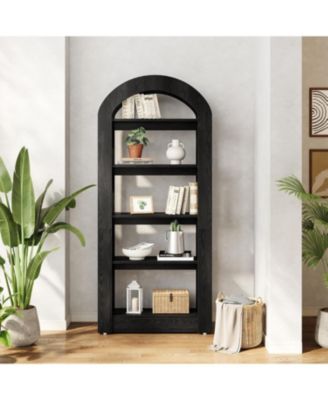 5-Tier Bookshelf, Arch-Shaped Racks, Tall Standing Wooden Bookcase Display Shelf Modern Storage Solution