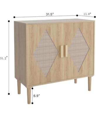 Buffet Cabinet with Storage, Sideboard with 2 Woven Rattan Doors, Adjustable Shelves & Sturdy Wood Feet