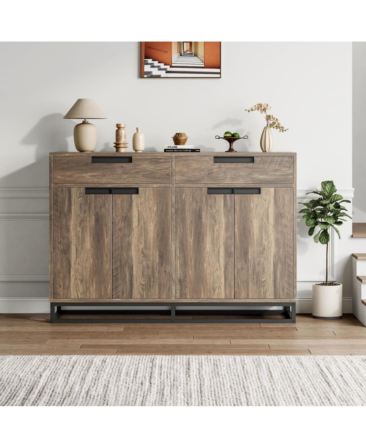 gaomon Kitchen Buffet Cabinet 55 Inch Large Modern Sideboard with 2 Drawers and 4 Doors, Coffee Bar Table for Dining Room