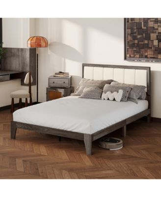 Full Size Bed Frame with Headboard Platform Bed Frame Charcoal