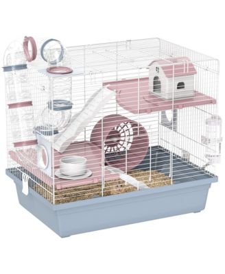 Hamster Cage, 3-Tier Gerbil Cage with Exercise Wheel and Tubes,