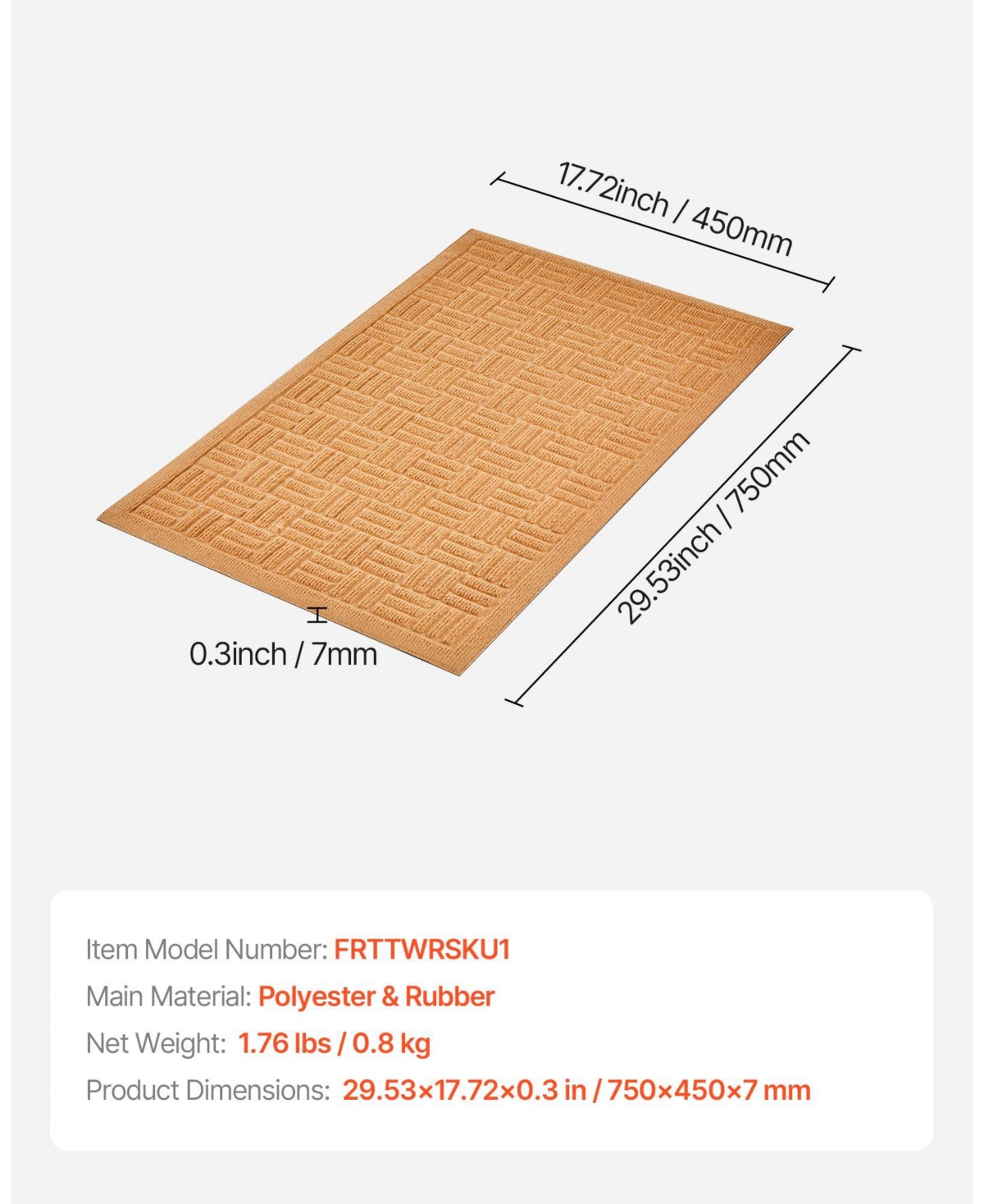 Cozito Beige Door Mat, 29.5 x 17.7 in Low-Profile Doormat w/ Non-Slip Rubber Backing, Absorbent Dirt-Trapping Entry Mat for Porch/Patio