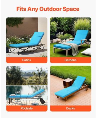 72 x 21 x 4 in Chaise Lounge Cushion Set of 2, Waterproof Fade-Resistant Outdoor Sun Lounger Cushions with Ties, Teal