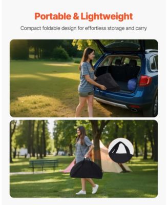 Folding Camping Table, 600D Waterproof Oxford Top with 4 Cup Holders, Carry Bag, Black