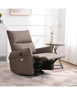 360 Swivel Recliner Chair, Manual Rocker Recliner with Extendable Footrest & Side Pockets