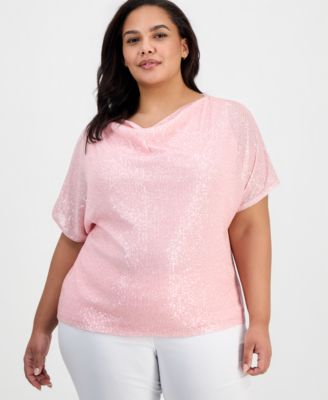 Plus Size Cowl-Neck Sequinned Top