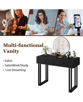 Vanity Desk with Mirror and Lights, Small Makeup Vanity with 2 Drawers