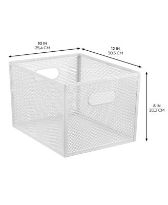 Perforated Metal Storage Bin with Handles for Pantry
