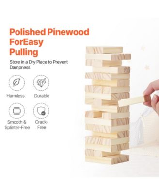 Wooden Tumbling Tower Game with Domino Blocks and Storage Crate