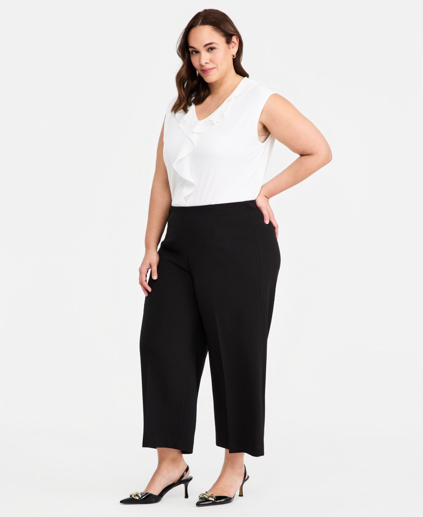 Женские брюки Anne Klein Plus Size High-Rise Wide-Leg, цвет: Чёрный — фото 2