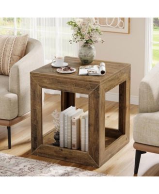 20" Rustic Farmhouse End Table with Storage Shelf for Bedroom or Living Room