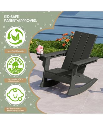 Outdoor HDPE Plastic Preschool Toddler Modern Adirondack Rocking Chairs  Set of 2