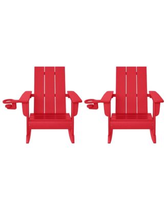 Outdoor HDPE Plastic Preschool Toddler Modern Adirondack Rocking Chairs  Set of 2