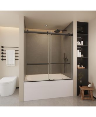 Frameless Bathtub Shower Doors 56-60 W x 60 H Matte Black