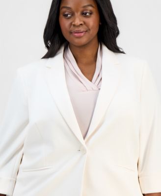 Plus Size 3/4-Sleeve One-Button Blazer