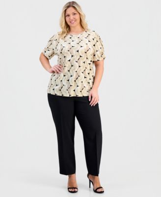 Plus Size Printed Pleated-Sleeve Top