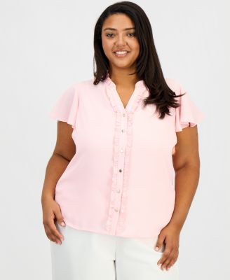 Plus Size Ruffled Button-Front Top