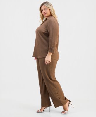 Plus Size Textured Wide Leg Pants