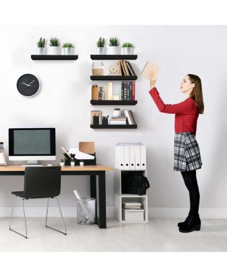 5 Pack 16 Inch Long Floating Wall Shelves for Bedroom, Decor, Kitchen, Living Room - for Trophies, Frames, Bookshelf