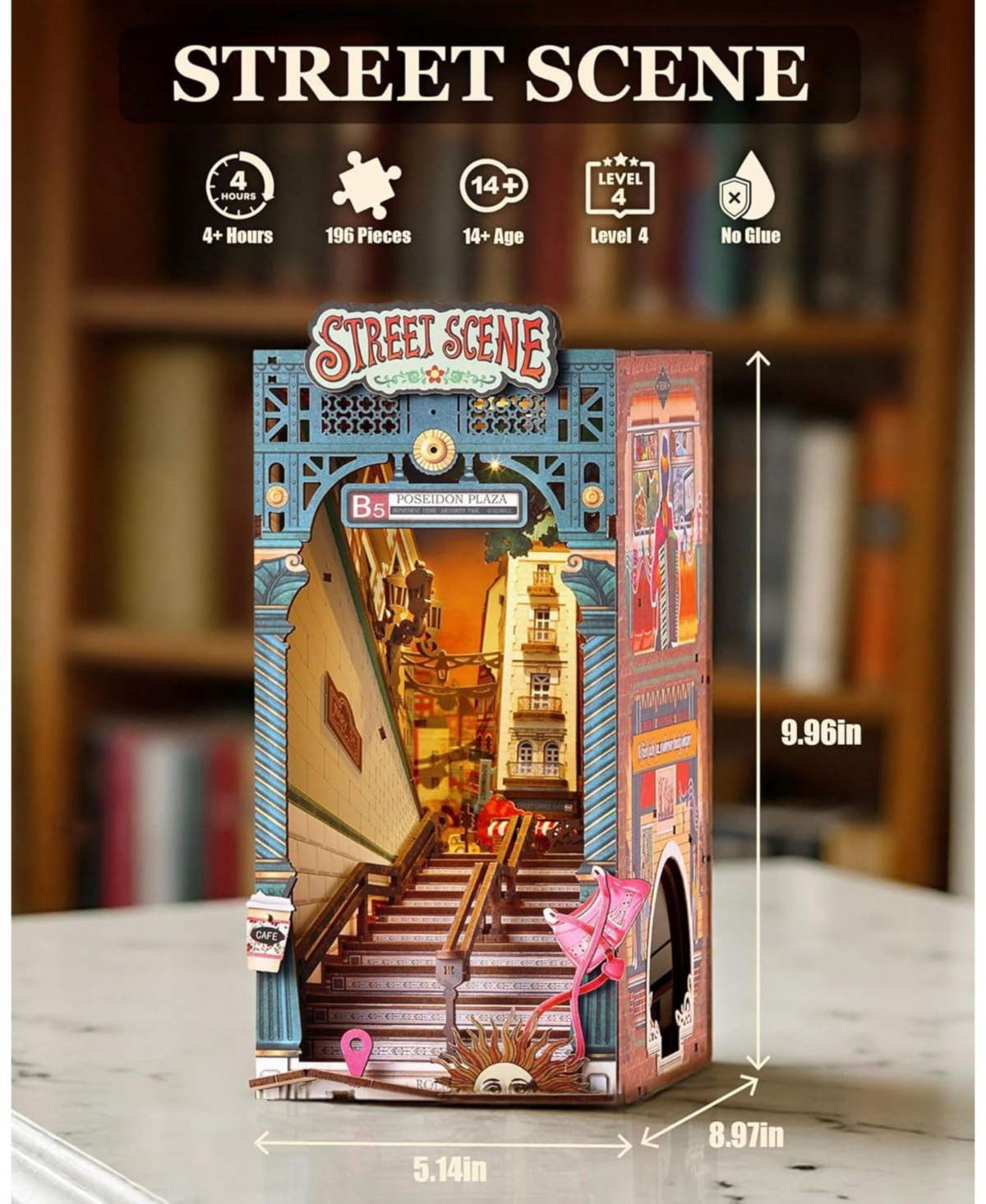 Robotime Book Nook Kits Diy 3D Puzzle 10" Subway Urban Street Scene Decorative Bookends Bookshelf