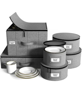 6-Piece Stackable Plate Carrier Set for Dinnerware, Plate Organization and Storage with Felt Plate Protector