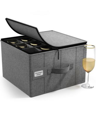 Champagne Flute Glasses Organizer Case with Lid (Holds Service for 12) with Felt Protectors