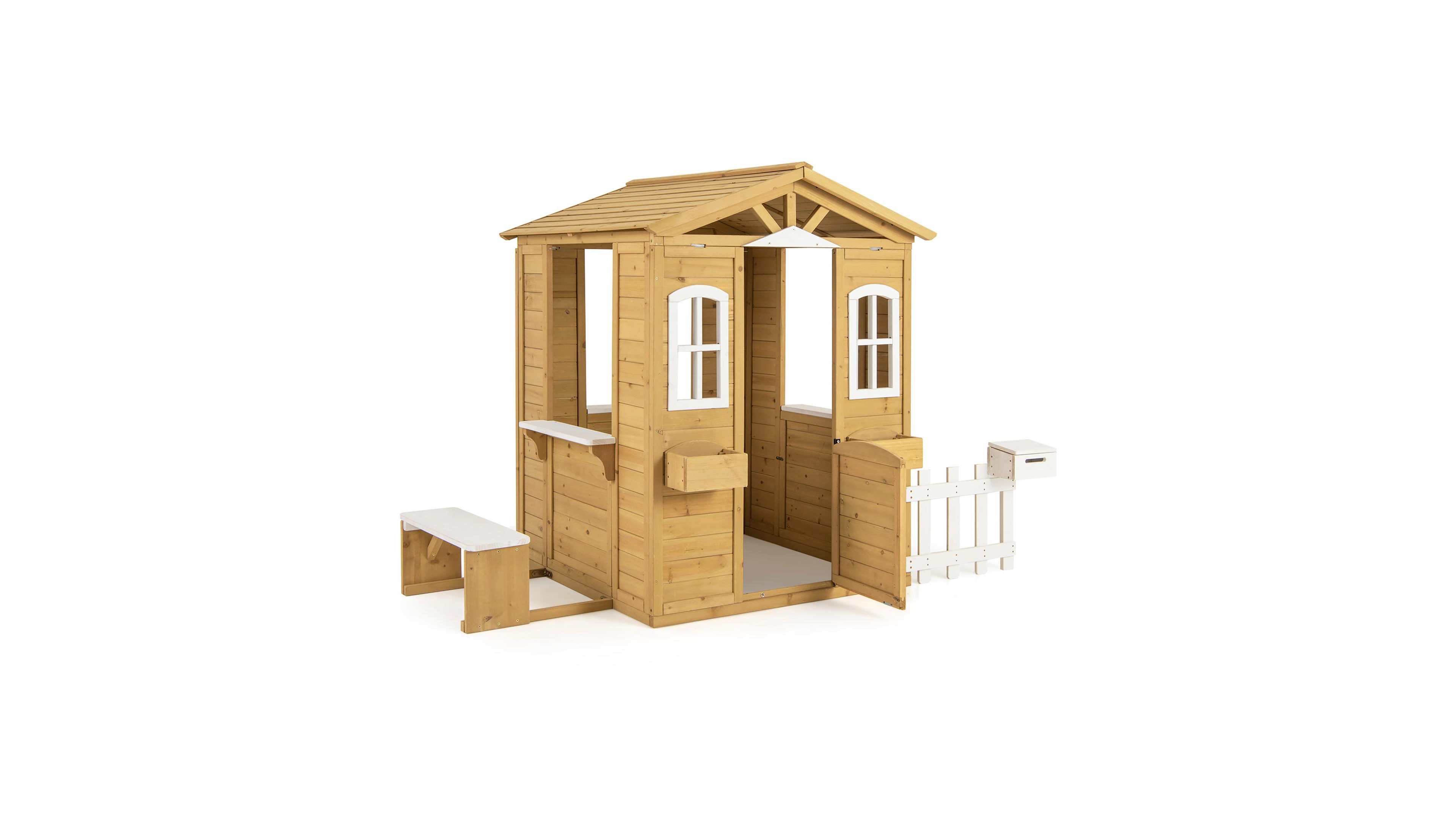 Sugift Wood Playhouse with Bench and Serving Stations for 2+ Years Old Kids