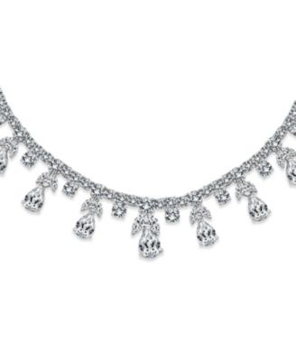  Teardrop CZ Spray Collar Statement Necklace & Chandelier Earrings Jewelry Set