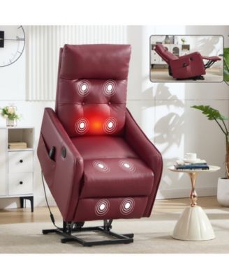 Faux Leather Power Lift Recliner Chair 155° Recliner with Massage Heat USB for Indoor Elderly