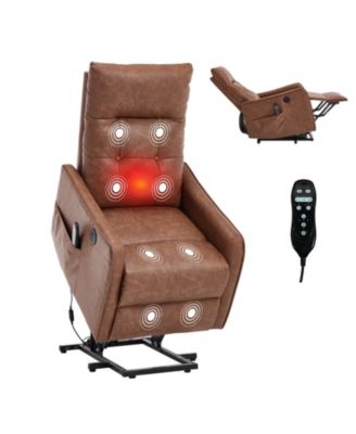 Faux Leather Power Lift Recliner Chair 155degrees Recliner with Massage Heat USB for Indoor Elderly