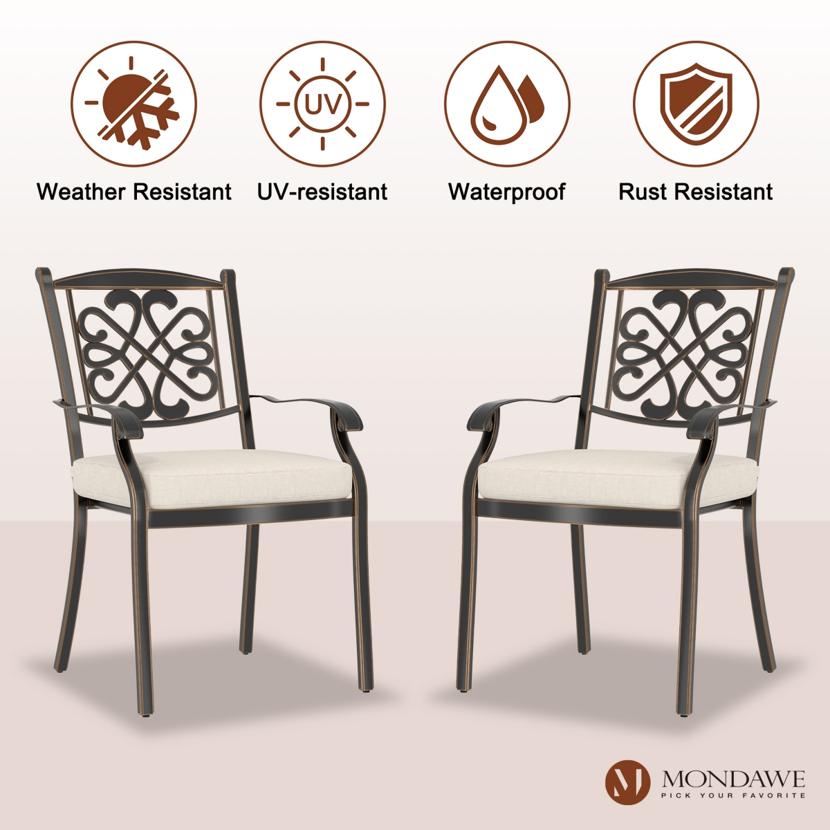 Mondawe Set of 2 Outdoor Aluminum Swivel Rocker Dining Chairs with Cushions