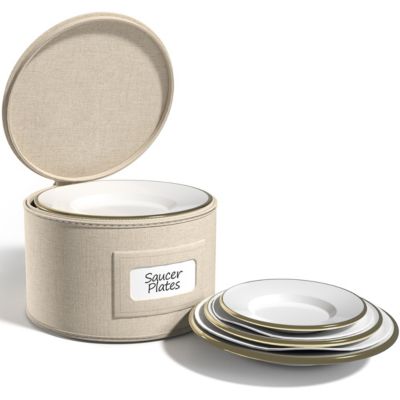 China Storage Containers – Dinnerware Organizer for Dessert Plates with Lid (Holds Service for 12) with Felt Protectors – 7.25 x 5