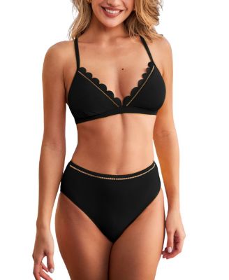 Women's V-Neck Crossbuck Soft Cup Mid-Rise Bikini Set