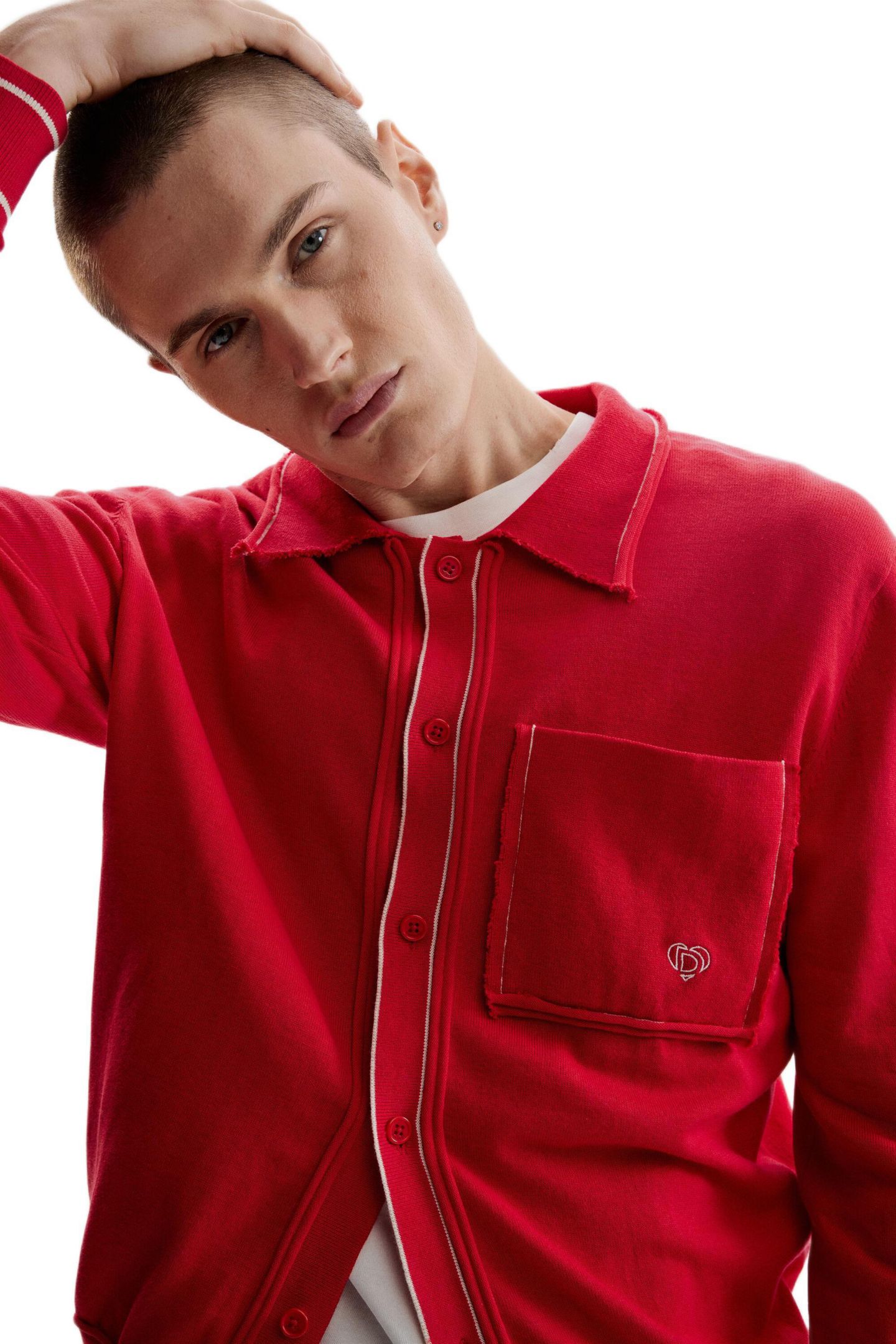 Мужской свитер Desigual Fine Sweater With Buttons, цвет: Красный — фото 3