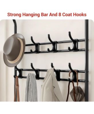 Entryway Hall Tree, 4-in-1 Freestanding Coat Rack with Shoe Storage Bench, 3-Tier Shelf, Hanging Rod, and 8 Adjustable Hooks for Entryway