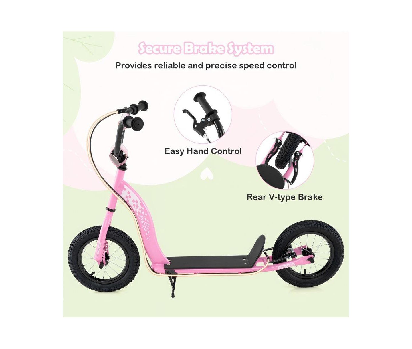 Детская игрушка HONGGE Adjustable Kick Scooter with Inflatable Tires and Rear Brake, 165 lbs Capacity, Ages 8+, цвет: Розовый — фото 9