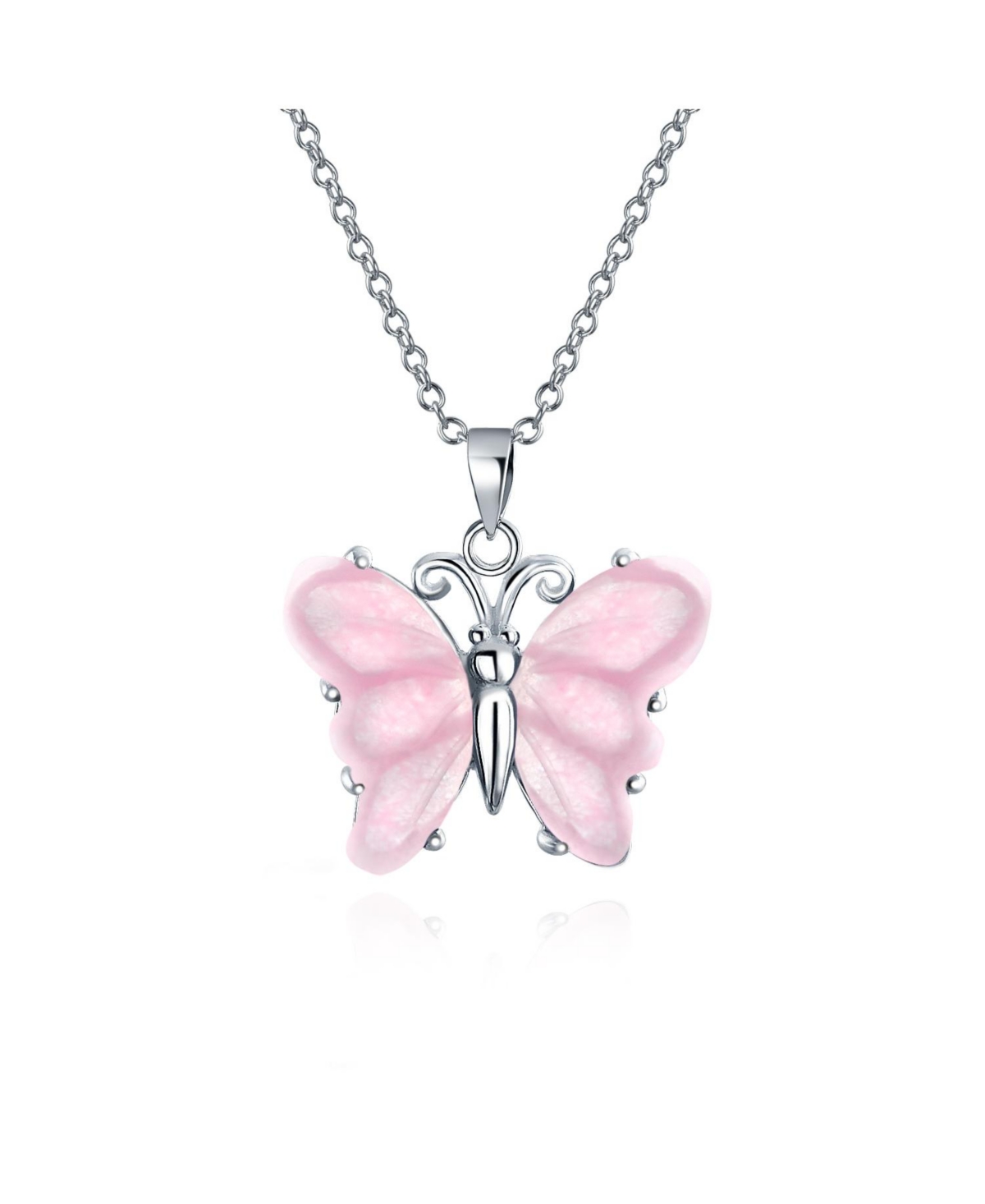 Bling Jewelry Light Pink Rose Quartz Garden Butterfly Pendant Necklace .925 Sterling Silver