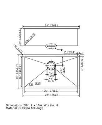 30x18inch Undermount 18 Gauge Stainless Steel Kitchen Sink