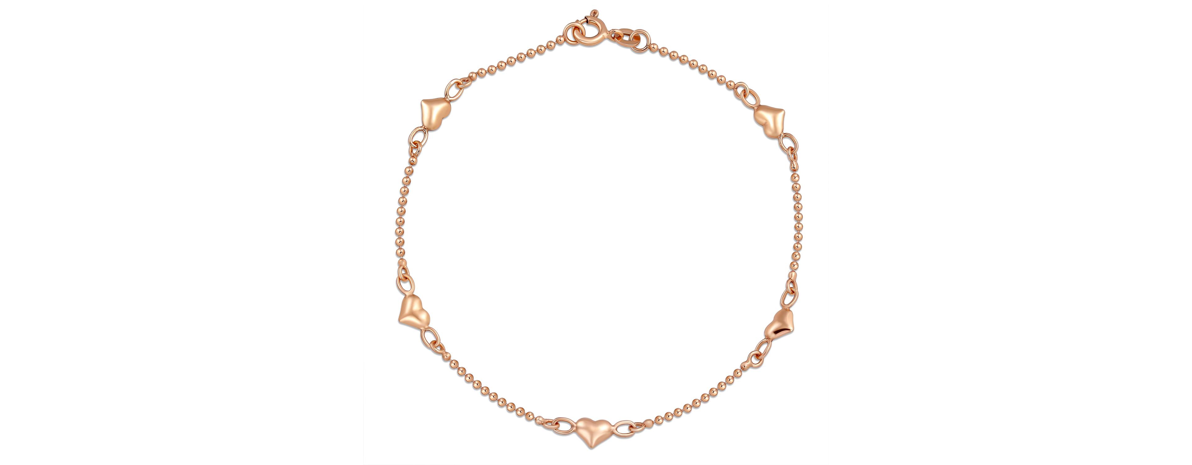 Bling Jewelry Romantic Delicate Puff Hearts Charm Anklet Ankle Bracelet Rose Gold Vermeil Sterling 9 Inch