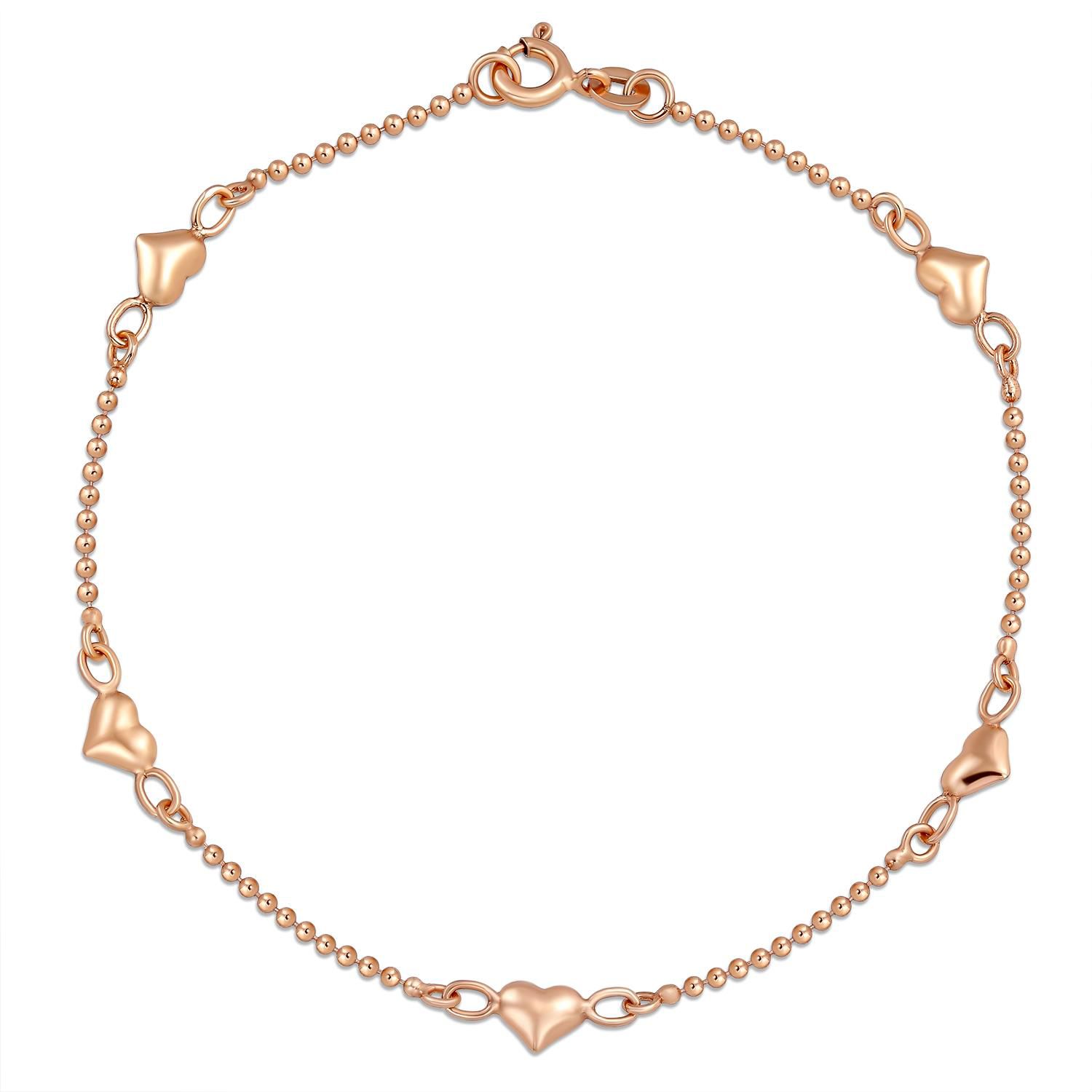 Romantic Delicate Puff Hearts Charm Anklet Ankle Bracelet Rose Gold Vermeil Sterling 9 Inch