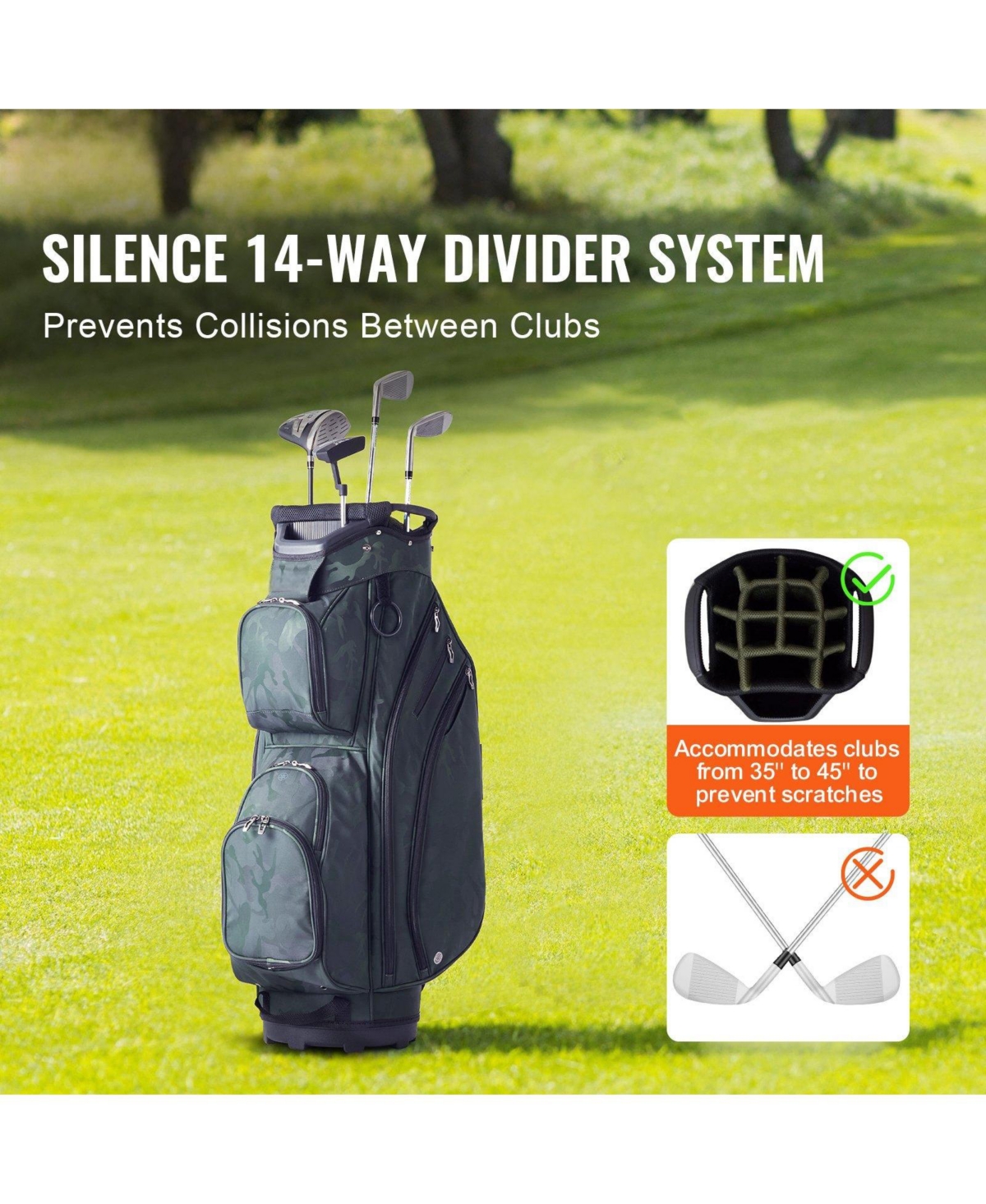 Mecale Golf Cart Bag, 14-Way Divider Top, 36", 11 Pockets, Premium Nylon, Handles, Dust Cover & Detachable Straps