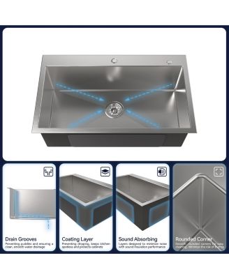 32x19inch Brushed Nickel Stainless Steel Kitchen Sink Overmount Single Bowl Handmade