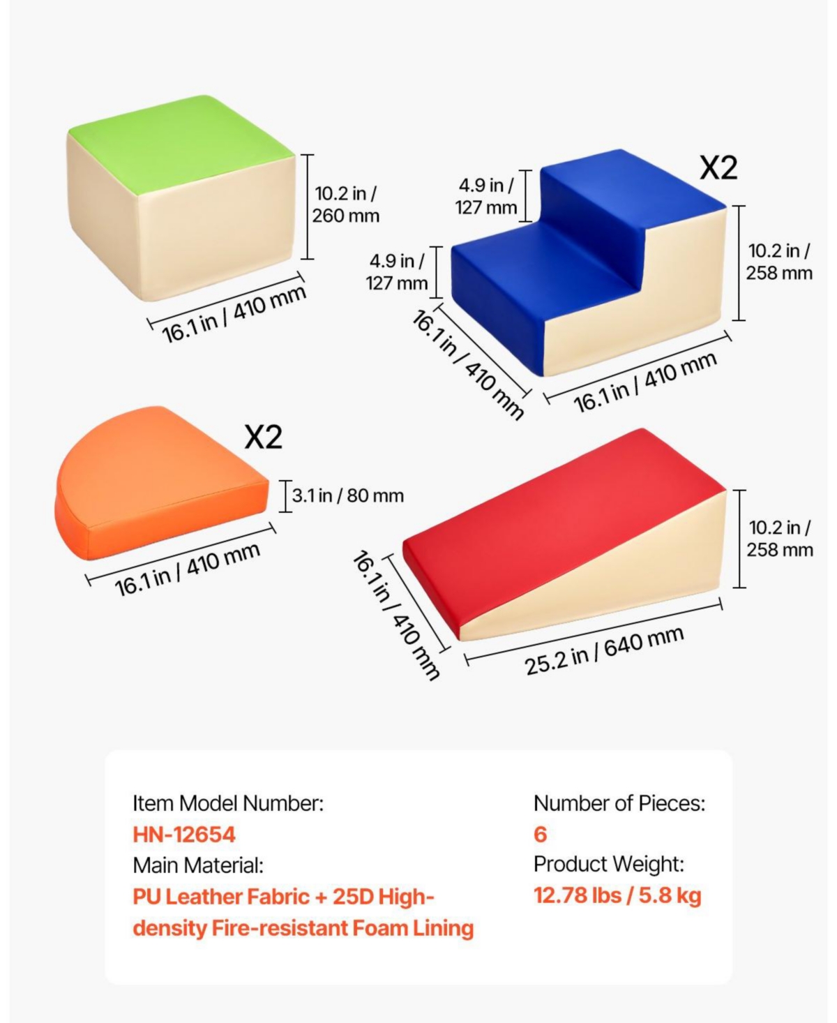 Hongge Foam Climbing Blocks Set for Kids Soft Play Indoor Activity Gym with Adjustable Shapes