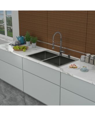 33" x 22" Gunmetal Black Double Bowl Drop-In Kitchen Sink, 16-Gauge T304 Nano Stainless Steel, Two 10" Deep Basins