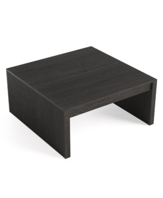 Square Coffee Table, 39.4-Inch Fluted Coffee Tables, Mid-Century Modern Center Cocktail Table, Black