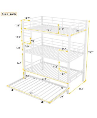Metal Twin Size Triple Bunk Bed With Trundle