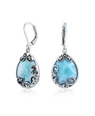 Blue Larimar Teardrop Dangle Earrings in Sterling Silver