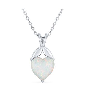 White Created Opal Heart Pendant Necklace in .925 Sterling Silver