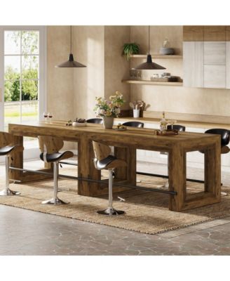59-Inch Counter Height Bar Table, Wooden Pub Table with Metal Footrest for Kitchen & Dining